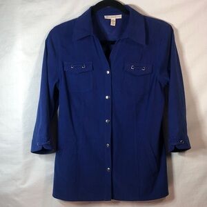 JM Collection Royal Blue Button-Front Jacket